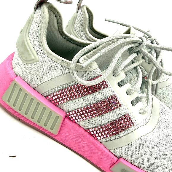 Adidas Grey & Pink NMD R1 Swarovski Crystals Bling Rhinestone Sneakers Size 7.5 - Picture 2 of 9